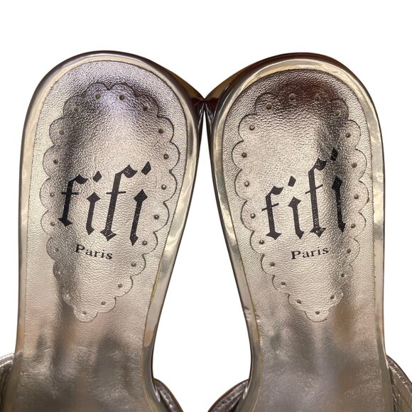 Fifi Women’s Silver Leather Bow Open Toe Chromed Accent Sandals Size US9/EU39 - Picture 5 of 8